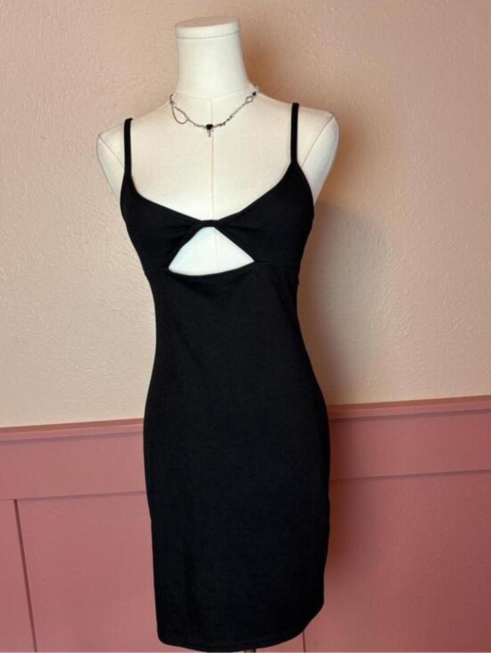 PrettyLittleThing black cut out mini dress sz us 8 edgy night out strappy